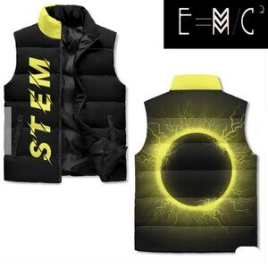 New E=M/C2 Black Hole Yellow Unisex Lightweight Stand Collar Zip Up Puffer Vest